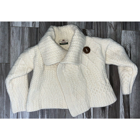 Carraig Donn Other - Carraig Donn Irish Wool Fisherman Cream Sweater Cardigan Kids Size M Cable Knit